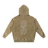 Brown hoodie with geometric design on the back against a white background