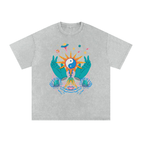 Yin / Yang - Vintage Snow Washed Oversized Cotton T-Shirt