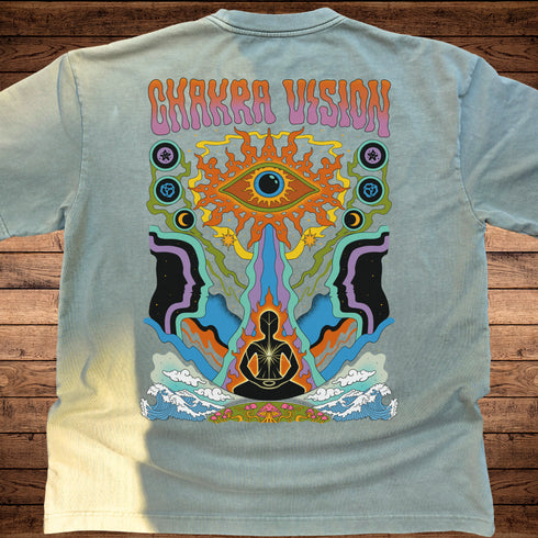 Chakra Vision - Ultra-Heavyweight Vintage Washed Oversized T-Shirt - 300 GSM (Back design)
