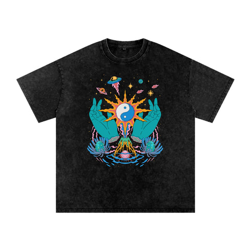 Yin / Yang - Vintage Snow Washed Oversized Cotton T-Shirt