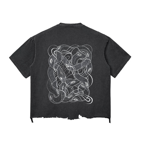 Embrace the Chaos - Snow Wash Raw-Hem Boxy T-shirt - Phantasmagorical X Patakota Collab