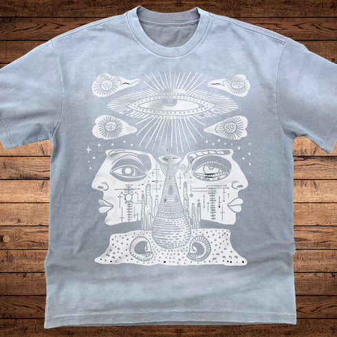 Celestial Vision - Ultra-Heavyweight Vintage Washed Oversized T-Shirt - 300 GSM