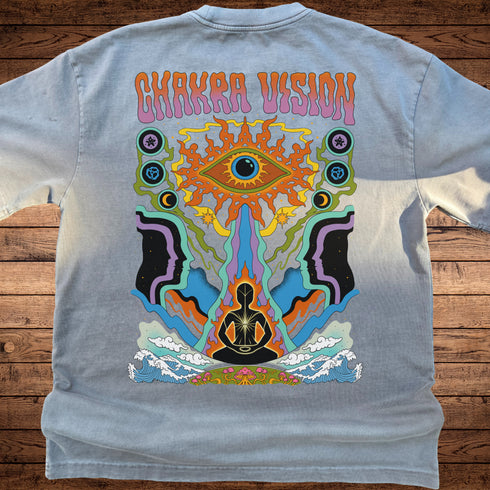 Chakra Vision - Ultra-Heavyweight Vintage Washed Oversized T-Shirt - 300 GSM (Back design)