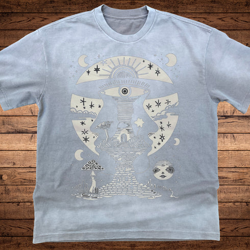 Lunar Enigma - Ultra-Heavyweight Vintage Washed Oversized T-Shirt - 300 GSM