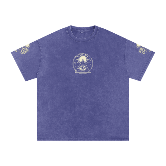 Purple t-shirt with a logo on a white background