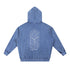 Blue hoodie with geometric design on the back against a white background