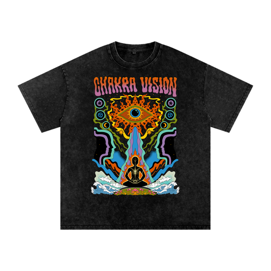 Chakra Vision - Vintage Snow Washed Oversized Cotton T-Shirt
