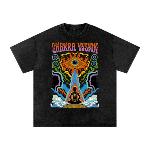 Chakra Vision - Vintage Snow Washed Oversized Cotton T-Shirt