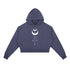 Navy blue hoodie with a white moon and star design on a white background