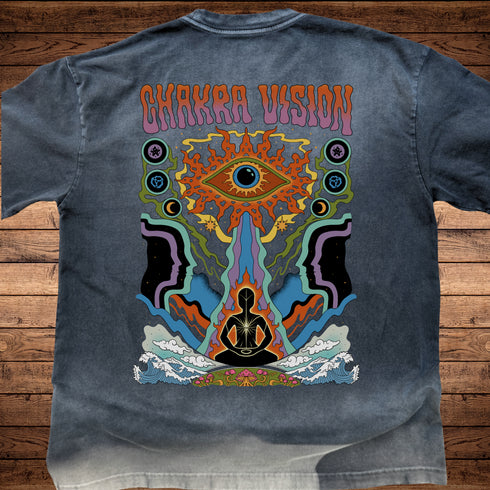 Chakra Vision - Ultra-Heavyweight Vintage Washed Oversized T-Shirt - 300 GSM (Back design)