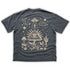 Dark gray t-shirt with a white graphic design on the back featuring a UFO, pyramid, and other symbols.