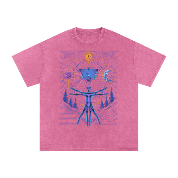 Interconnected - Vintage Snow Washed Oversized Cotton T-Shirt