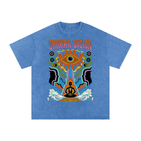 Chakra Vision - Vintage Snow Washed Oversized Cotton T-Shirt