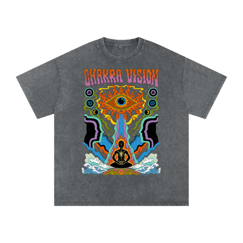 Chakra Vision - Vintage Snow Washed Oversized Cotton T-Shirt