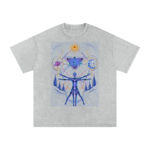 Interconnected - Vintage Snow Washed Oversized Cotton T-Shirt