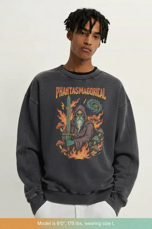 Dreamfire Sage - Snow Washed Frayed Edge Sweatshirt