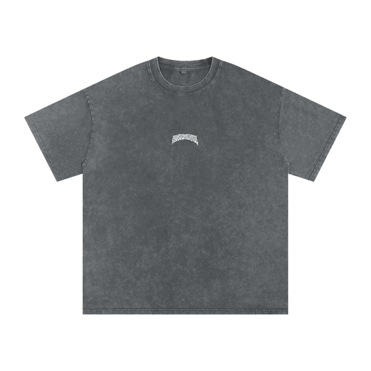 Gray t-shirt with a small Phantasmagorical logo centered on the chest