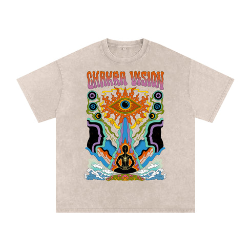 Chakra Vision - Vintage Snow Washed Oversized Cotton T-Shirt