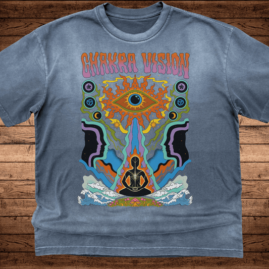 Chakra Vision - Ultra - Heavyweight Vintage Washed Oversized T-Shirt - 300 GSM (Front design) - Phantasmagorical