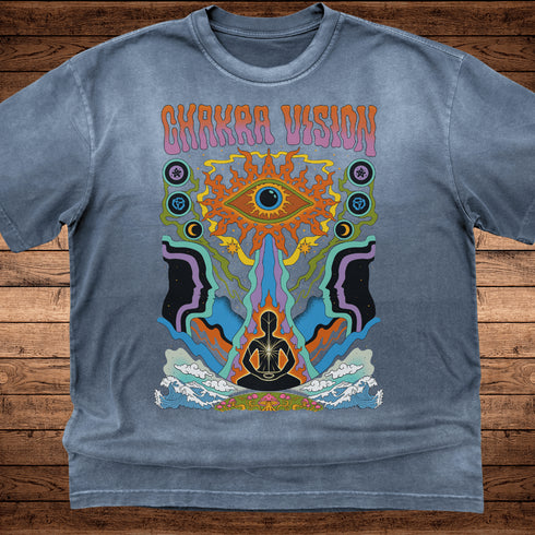 Chakra Vision - Ultra - Heavyweight Vintage Washed Oversized T-Shirt - 300 GSM (Front design) - Phantasmagorical