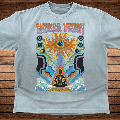 Chakra Vision - Ultra - Heavyweight Vintage Washed Oversized T-Shirt - 300 GSM (Front design) - Phantasmagorical