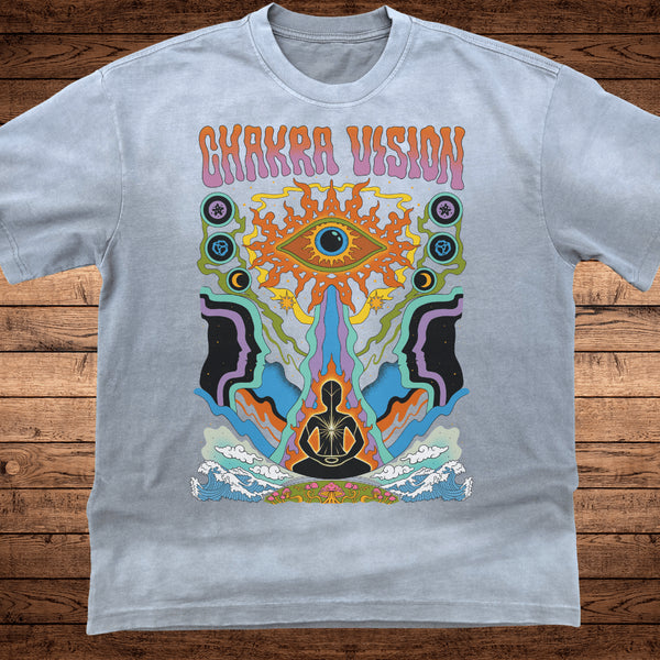 Chakra Vision - Ultra - Heavyweight Vintage Washed Oversized T-Shirt - 300 GSM (Front design) - Phantasmagorical