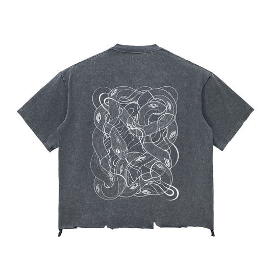 Embrace the Chaos - Snow Wash Raw-Hem Boxy T-shirt - Phantasmagorical X Patakota Collab