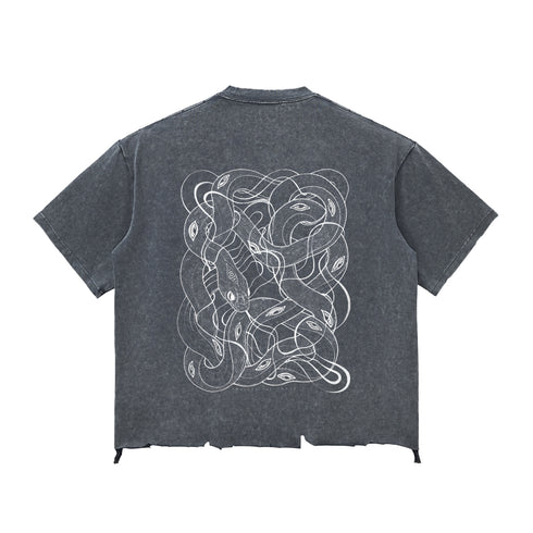 Embrace the Chaos - Snow Wash Raw-Hem Boxy T-shirt - Phantasmagorical X Patakota Collab
