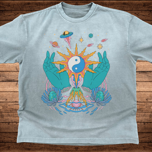 Yin / Yang - Ultra - Heavyweight Vintage Washed Oversized T-Shirt - 300 GSM - Phantasmagorical