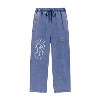 Wide-leg streetwear sweatpants in vintage snow wash in blue