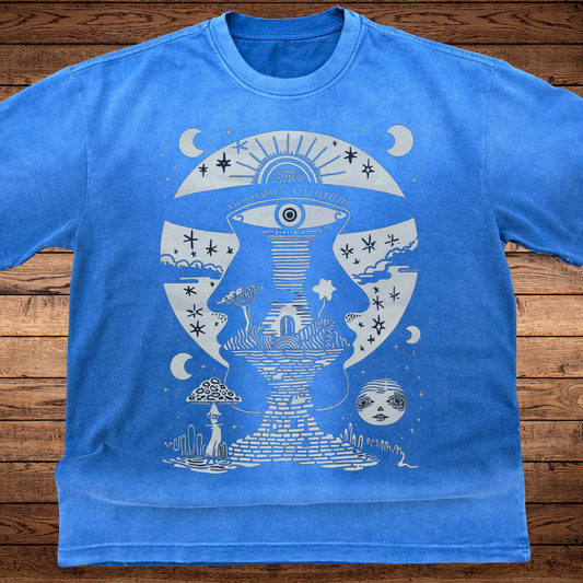 Lunar Enigma - Ultra-Heavyweight Vintage Washed Oversized T-Shirt - 300 GSM