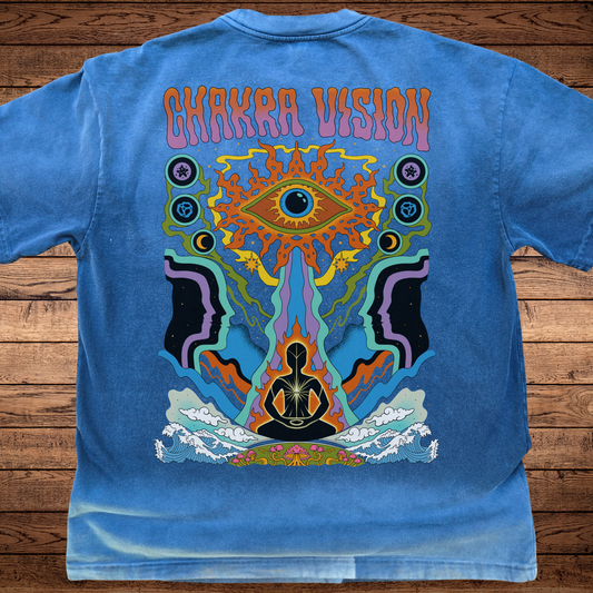 Chakra Vision - Ultra-Heavyweight Vintage Washed Oversized T-Shirt - 300 GSM (Back design)