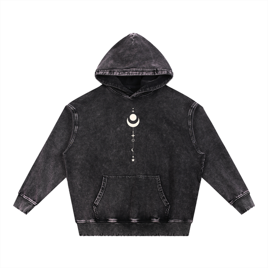 Black hoodie with decorative elements on a white background