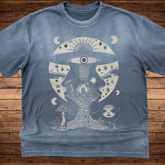 Lunar Enigma - Ultra-Heavyweight Vintage Washed Oversized T-Shirt - 300 GSM