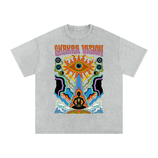 Chakra Vision - Vintage Snow Washed Oversized Cotton T-Shirt