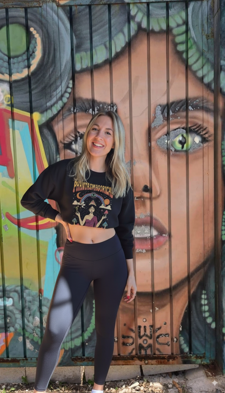 Mystic Maiden - Snow Washed Raw Edge Cropped Sweatshirt