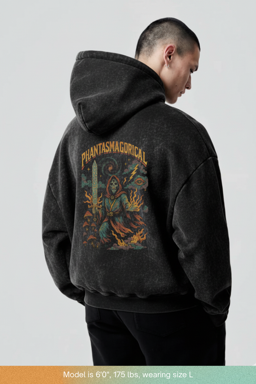 Arcane Inferno - Snow Washed Loose Cotton Hoodie