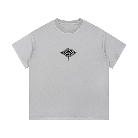 Gray t-shirt with a black and white snake design centered on the chest