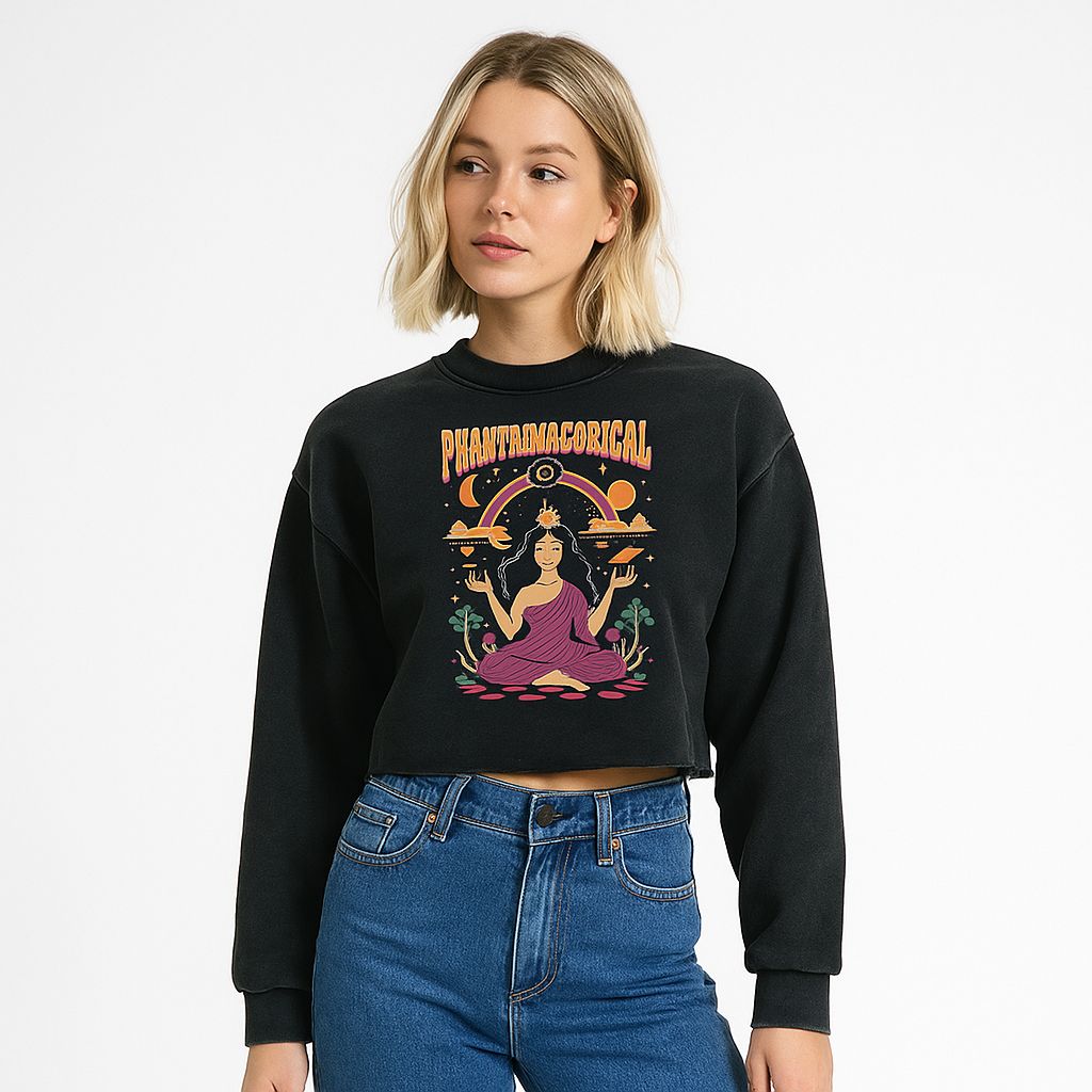 Mystic Maiden - Snow Washed Raw Edge Cropped Sweatshirt