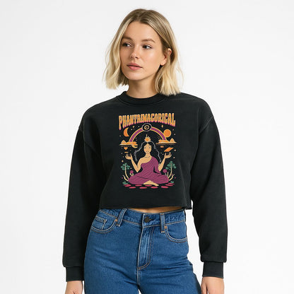 Mystic Maiden - Snow Washed Raw Edge Cropped Sweatshirt