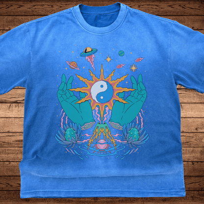 Yin / Yang - Ultra - Heavyweight Vintage Washed Oversized T-Shirt - 300 GSM - Phantasmagorical